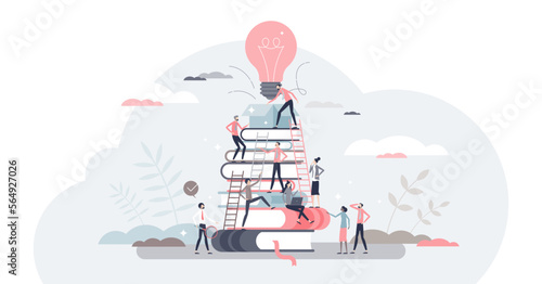 Building business with corporate knowledge and teamwork tiny person concept, transparent background.Company growth gain and new startup project promising beginning illustration. photo