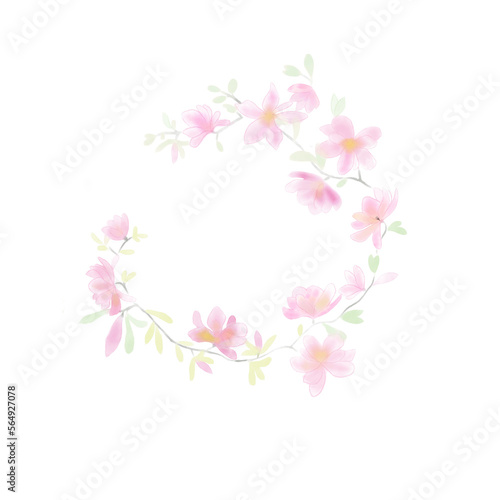 flower watercolor pink floral circle leaf wreath wedding bouquet blossom template © Mannika