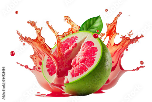 guava with guava juice splash isolated transparent background photo