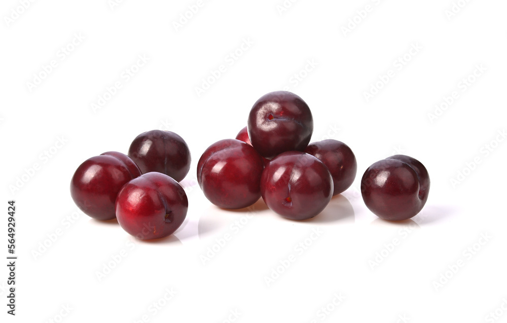 Red plums fruit on white background Red plums fruit on white background