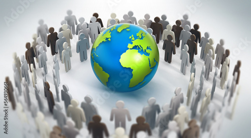 Global Communications concept with people around the earth. 3D illustration