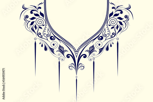 Ethnic Neck Collar Embroidery for fashion and other uses in vector. Geometric oriental pattern ethnic traditional flower necklace embroidery designs for fashion clothes, t-shirts in tribal style.