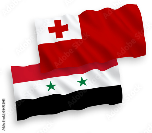 Flags of Kingdom of Tonga and Syria on a white background