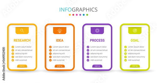 Vertical infographic design with icons and 4 options or steps. Thin line. Infographics business concept. Can be used for info graphics, flow charts, presentations, mobile web sites, printed materials.