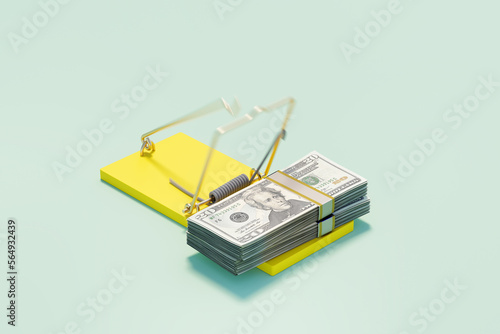 Money debt / loan trap 3D conceptual image