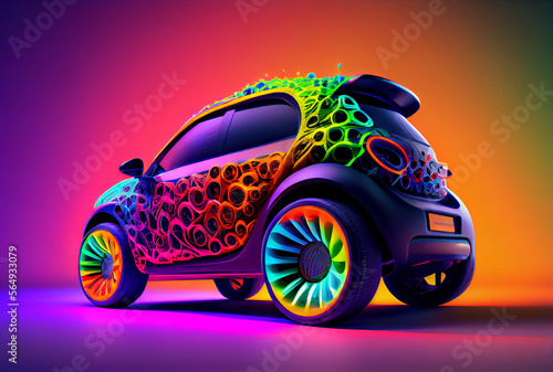 Beautiful fantasy car painting.Colorful digital paint splash. Generative AI.