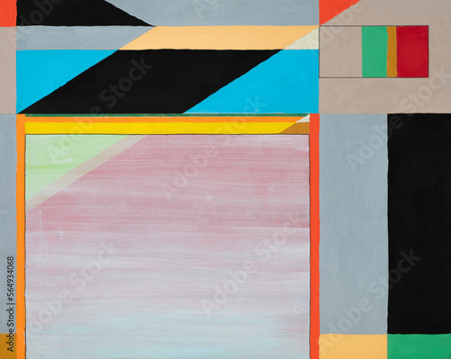 An abstract painting; geometric linear elements in a hard-edged image. photo