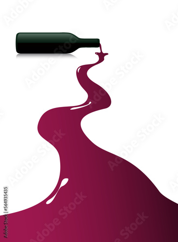 spilled red wine bottle, vector illustration. Wine road