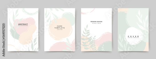 Spring pastel abstract background with organic shapes and floral elements. Trendy design templates for card, poster, business card, flyer, brochure, magazine, social media, banner, invitation