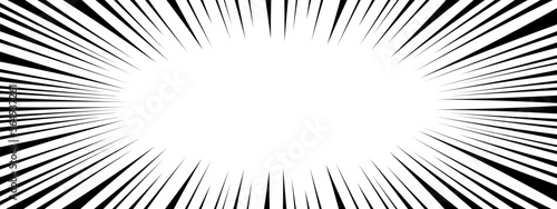 Radial speed black lines on white background. Manga book page design. Comic attention template. Shock, splash, flash, boom, explosion, power, roar, motion, burst effect
