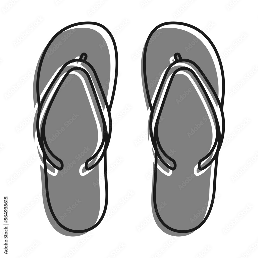 Beach Rubber Slippers filled with gray color icon. Beach Shoes. Simple black and white vector Beach Rubber Slippers filled with gray color icon. Beach Shoes. Simple black and white vector