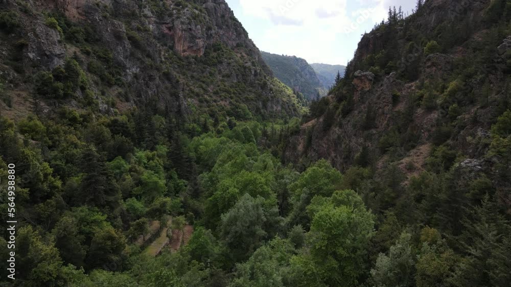 Aerial View of Canyon and Road in Qadisha Valley, Lebanon. Scenic Countryside Landscape, Drone Shot Aerial View of Canyon and Road in Qadisha Valley, Lebanon. Scenic Countryside Landscape, Drone Shot