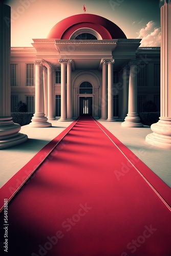 The red carpet entrance leads to the red gate at night. luxurious 3D generative ai