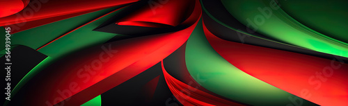 Red and Green abstract wave panoramic wallpaper. Generative AI