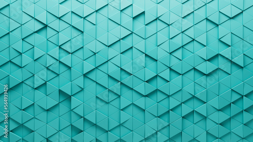 Polished, Semigloss Wall background with tiles. 3D, tile Wallpaper with Triangular, Teal blocks. 3D Render
