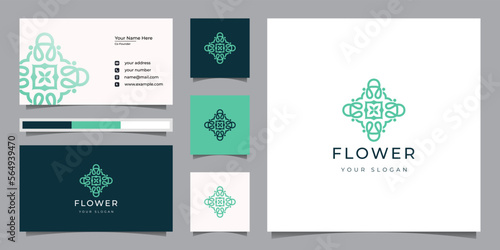 Mandala flower logo with business card suitable for beauty salon, fashion, skincare, cosmetic, yoga