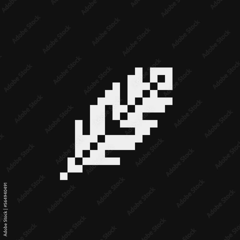 Feather emoji pixel art icon. Sticker, logo and embroidery design. Isolated vector illustration. Video game assets 1 bit sprite.
