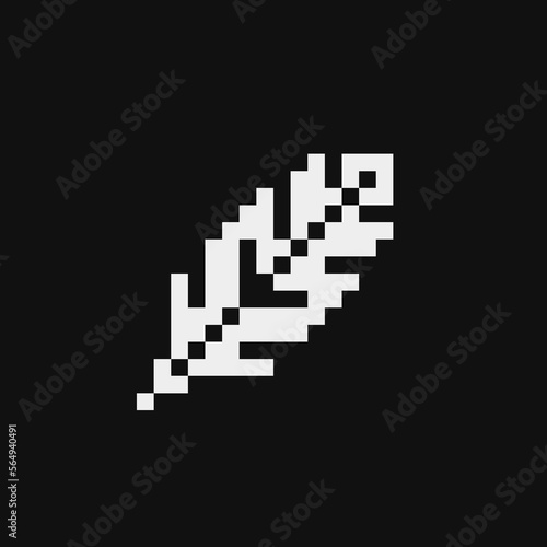 Feather emoji pixel art icon. Sticker, logo and embroidery design. Isolated vector illustration. Video game assets 1 bit sprite.
