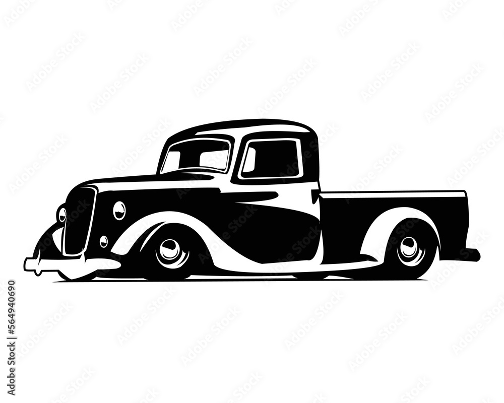 1935 truck silhouette logo. isolated white background view from side. Best for badges, emblems, icons, design stickers, industrial trucks. available eps 10.