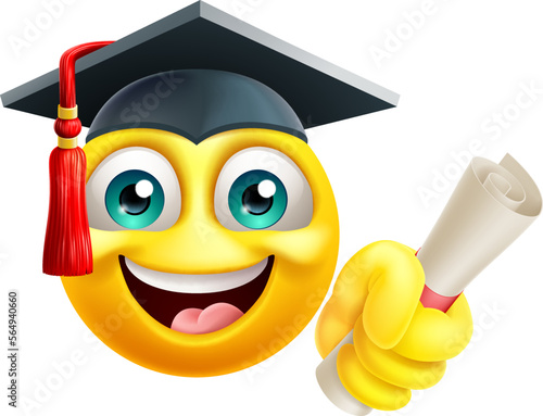 An education school college graduate student emoji emoticon face in graduation or convocation cap hat cartoon