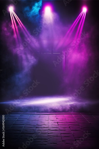 illustration, empty stage show background, with neon lights, generated by AI