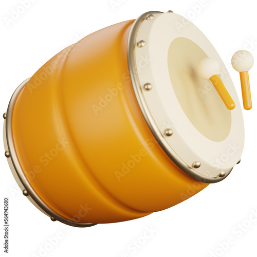 3d rendering drum with sticks isolated
