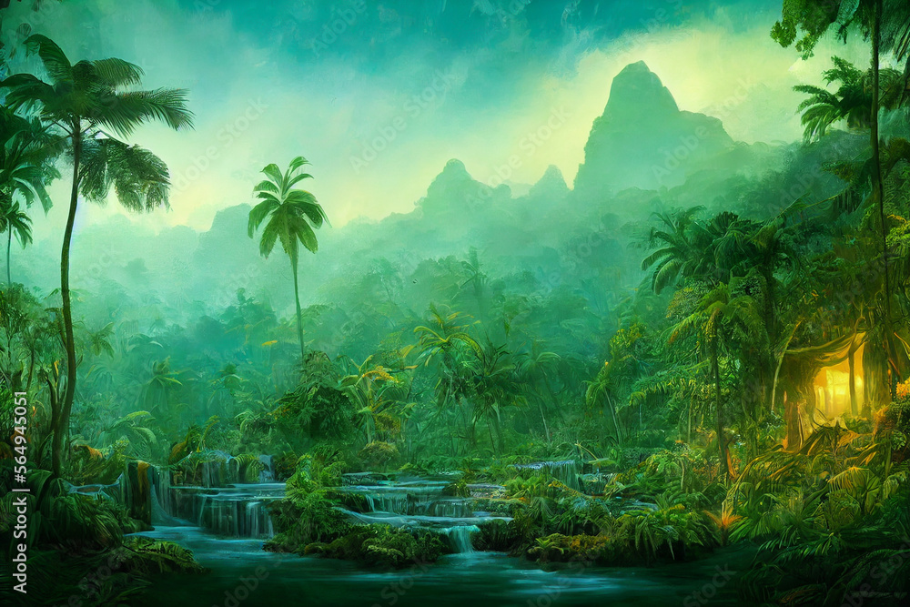 Wild and dark tropical forest Generative AI Content by Midjourney Stock ...