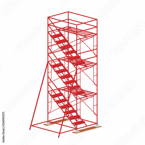 Three level of height of scaffolding with side supporting pipe. Isometric vector design.