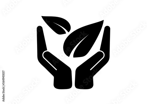 Leaves in hand black eco icon vector illustration.