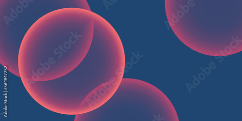 Dark Blue Background, Header or Banner Design with Large Red and Purple Overlaying Globes, Bubbles Pattern - Multi Purpose Creative Wide Scale Template for Web with Copyspace in Editable Vector Format