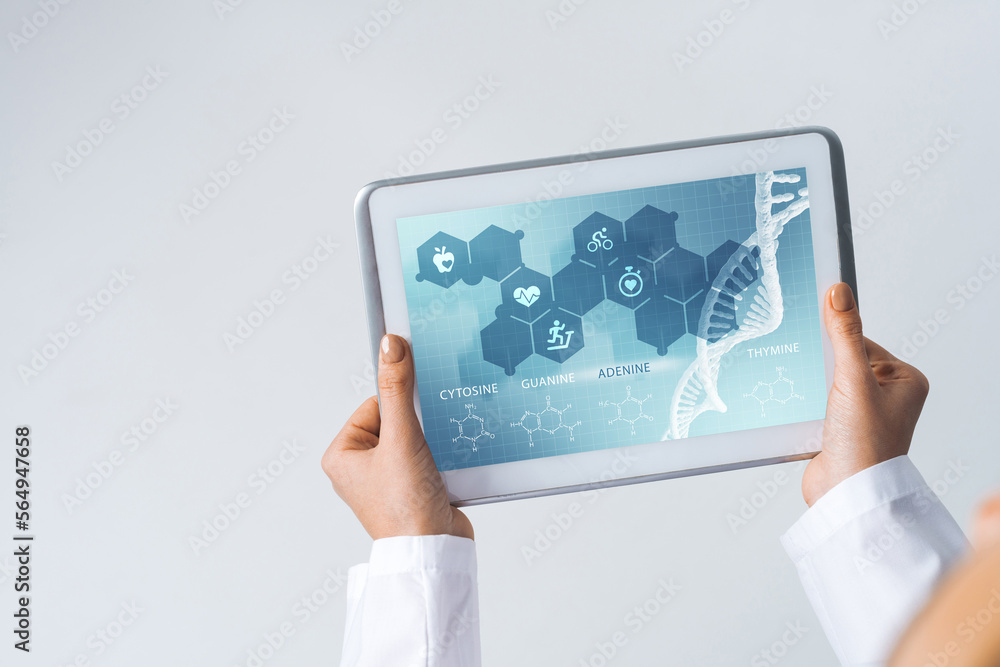 Close of female doctor hands working with tablet pc computer Close of female doctor hands working with tablet pc computer