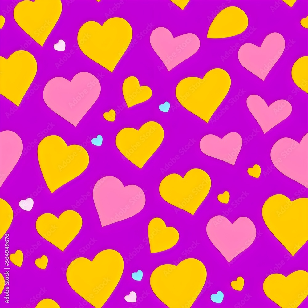 T yellow and pink, seamless hearts pattern, tileable Valentine texture asset, part of Hearts_Textures_Collection, Generative AI