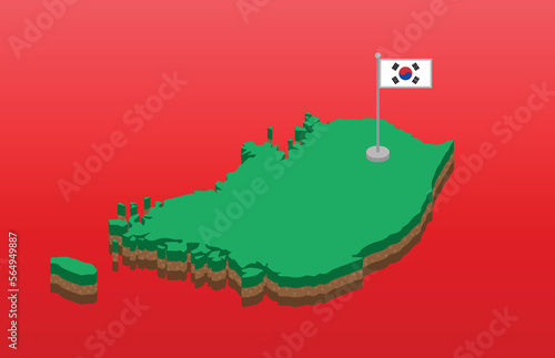 isometric background technology of north korea and south korea flag with map