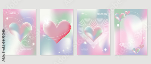 Abstract gradient Y2K style template cover vector set. Happy Valentine's Day decorate with trendy gradient heart vibrant y2k colorful background. Design for greeting card, fashion, commercial, banner. © TWINS DESIGN STUDIO