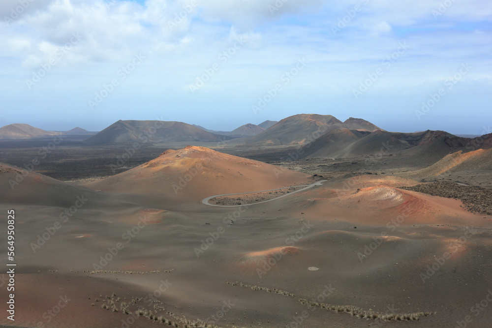 Landscape over volcanic system of Timanfaya Park in Lanzarote, Canary Island.