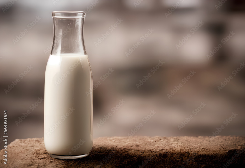 Illustration of a bottle of milk, animal protein source, generative ai Illustration of a bottle of milk, animal protein source, generative ai