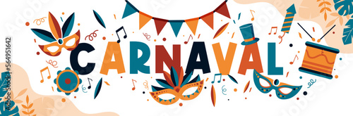 Carnaval - Bannière - Illustrations et titre autour de mardi gras