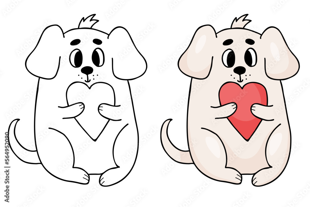 Cute dog with heart. Vector illustration. Cute kids collection animals ...