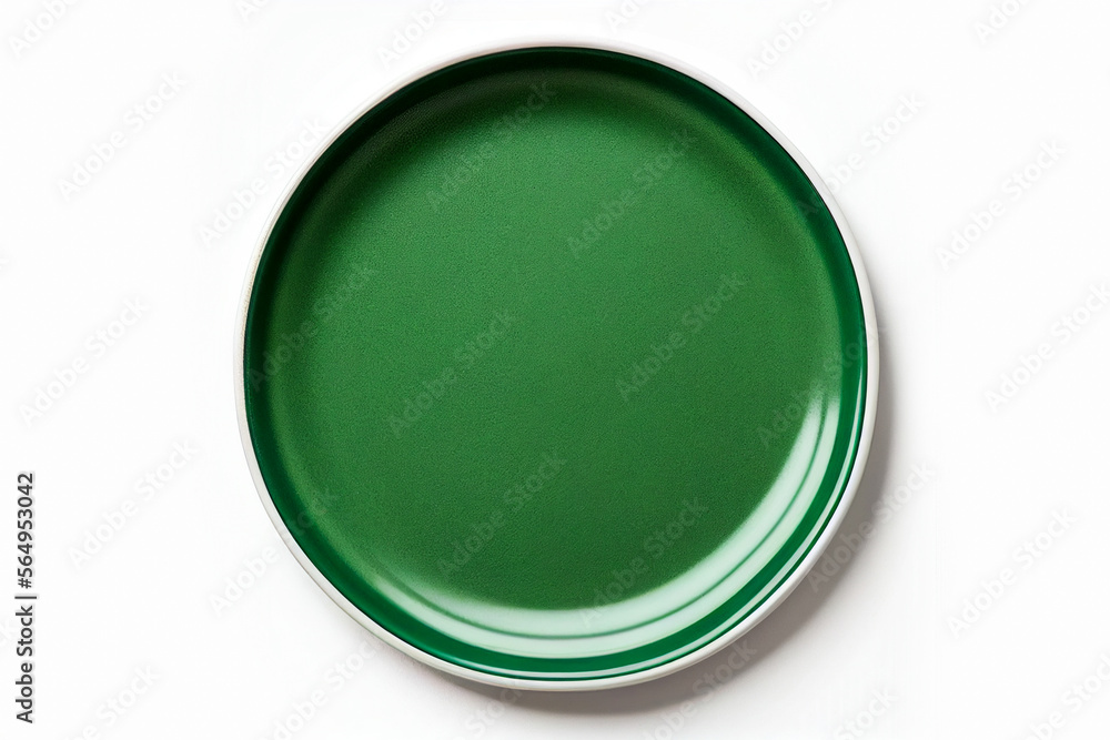 Top view empty blank ceramic antique round green plate isolated on white background with clipping path. Top view empty blank ceramic antique round green plate isolated on white background with clipping path.