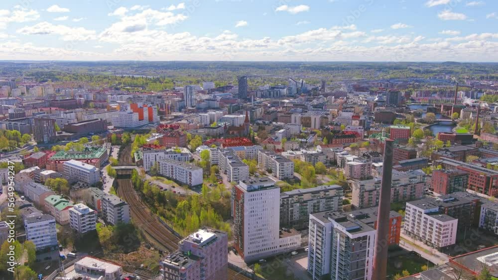 Tampere, Finland: Aerial view of Nordic city in spring - landscape panorama of Northern Europe from above Tampere, Finland: Aerial view of Nordic city in spring - landscape panorama of Northern Europe from above