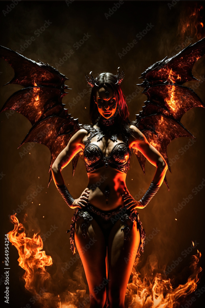 Demonic sexy female devils with flames and fire. Designed using generative ai. Demonic sexy female devils with flames and fire. Designed using generative ai.