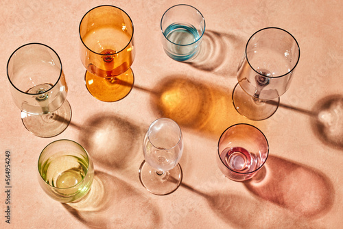 Group of colored wine glasses
