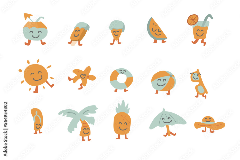 Naklejka premium Hand drawing icons summer and Beach collection.