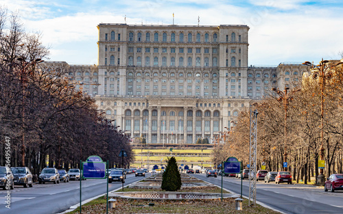 Bucharest, Romania, January 21 2023: front view of Palace of the parliament photo