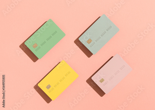 Credit / debit cards on pink background