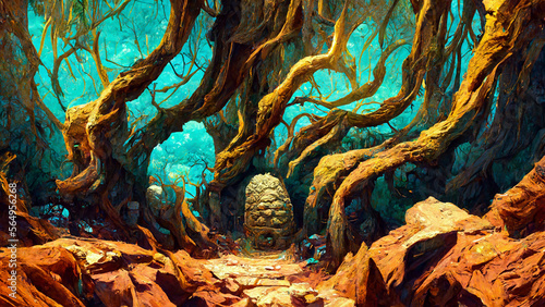 Mayan civilization forest land cave illustration art Generative AI Content by Midjourney