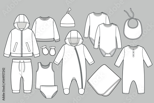 Set of kid's casual clothes. Child's garments.
