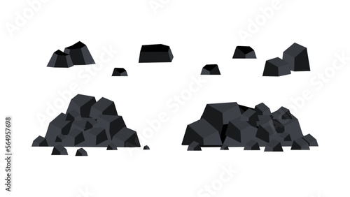 Coal mining flat elements isolated on white background.
