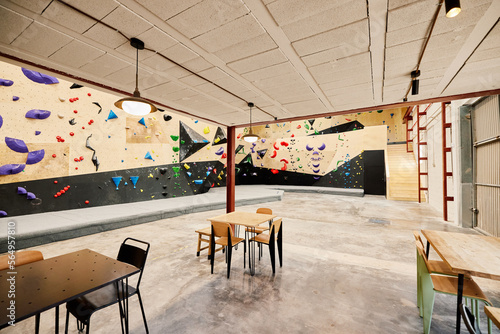 Modern cafe on climbing gym photo