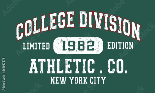 New York College Division varsity slogan print. Tournament college slogan tee typography print design. Vector t-shirt graphic or other uses.
